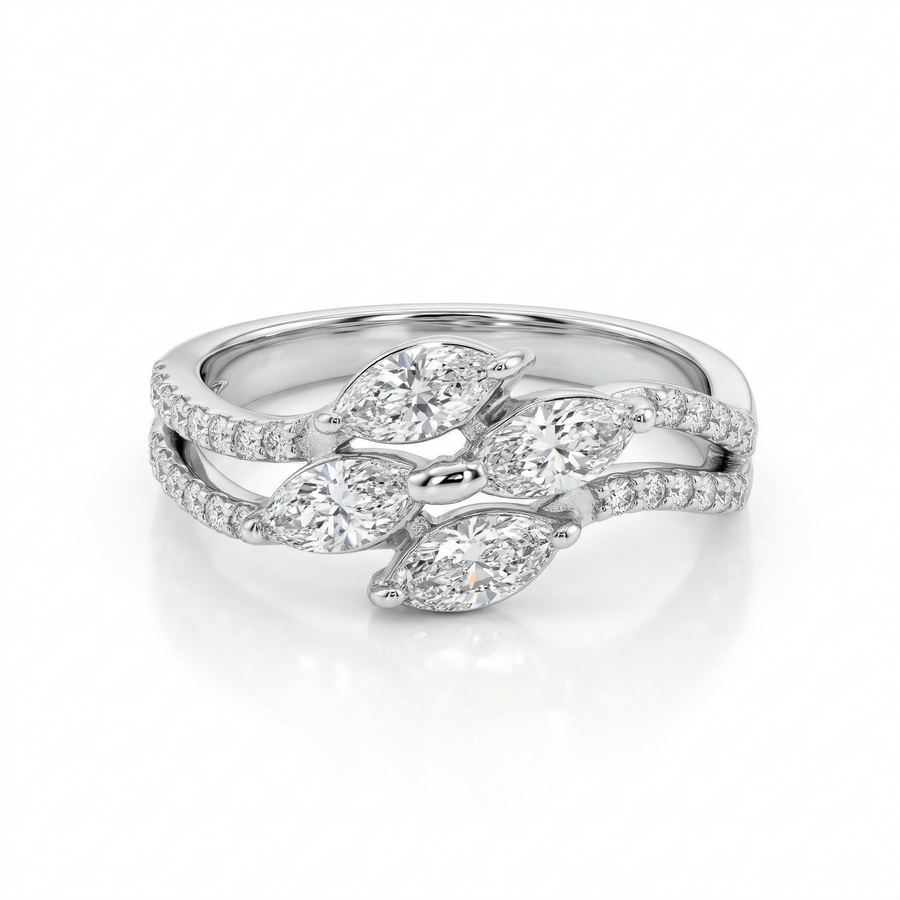 Marquise Cut Moissanite Diamond Sterling Silver Engagement Ring