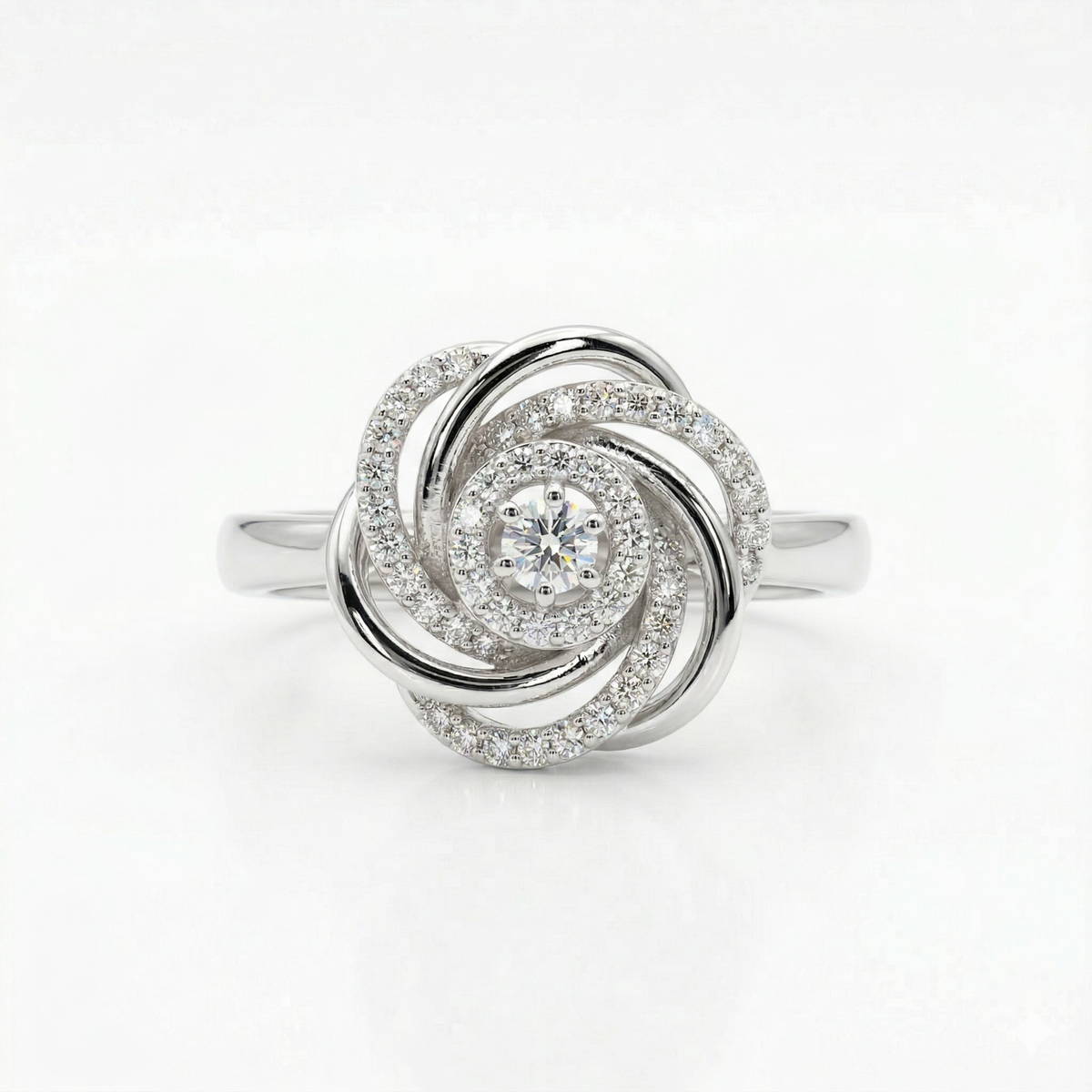 Round Moissanite Diamond Sterling Silver Engagement Ring