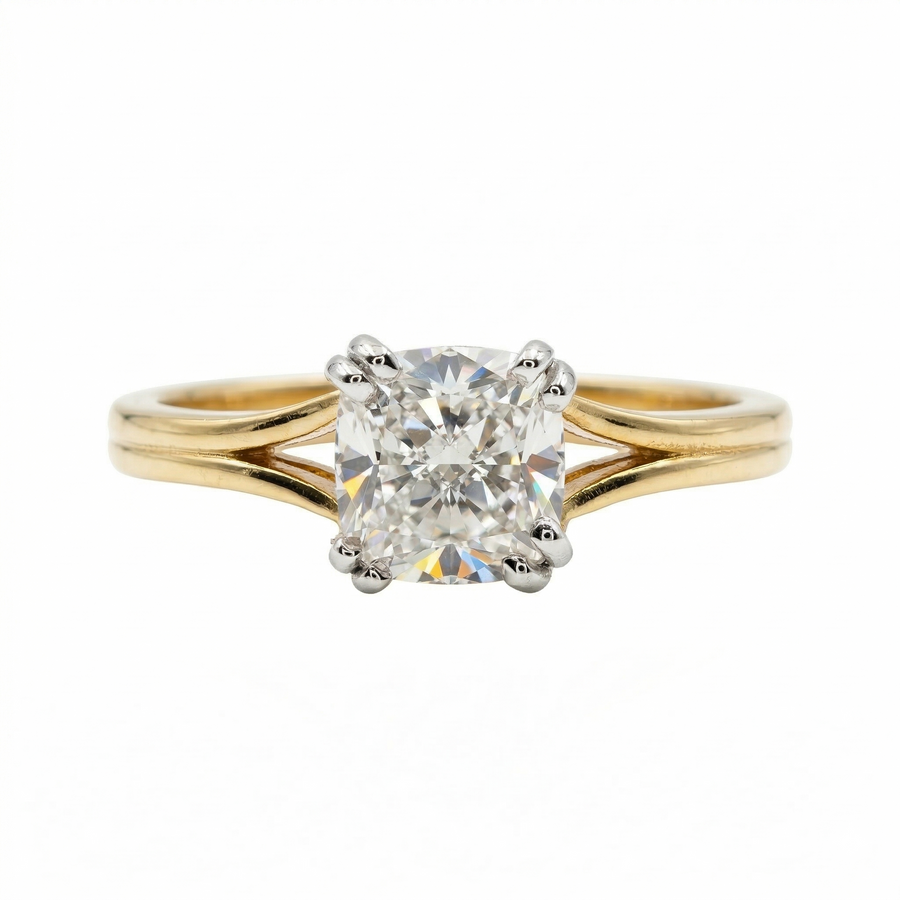 Cushion Cut Moissanite Diamond Sterling Silver Engagement Ring