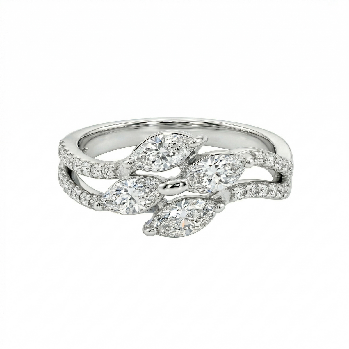 Marquise Cut Moissanite Diamond Sterling Silver Engagement Ring