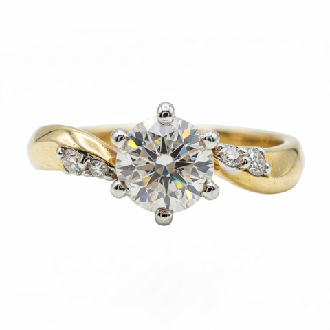 Round Cut Moissanite Diamond Sterling Silver Engagement Ring