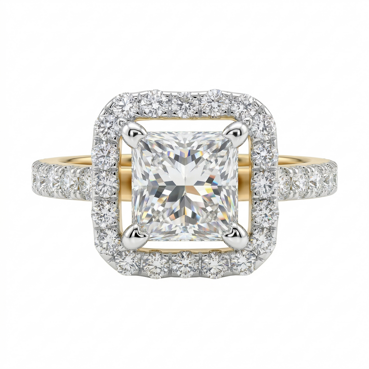 Princess Cut Moissanite Diamond Sterling Silver Engagement Ring
