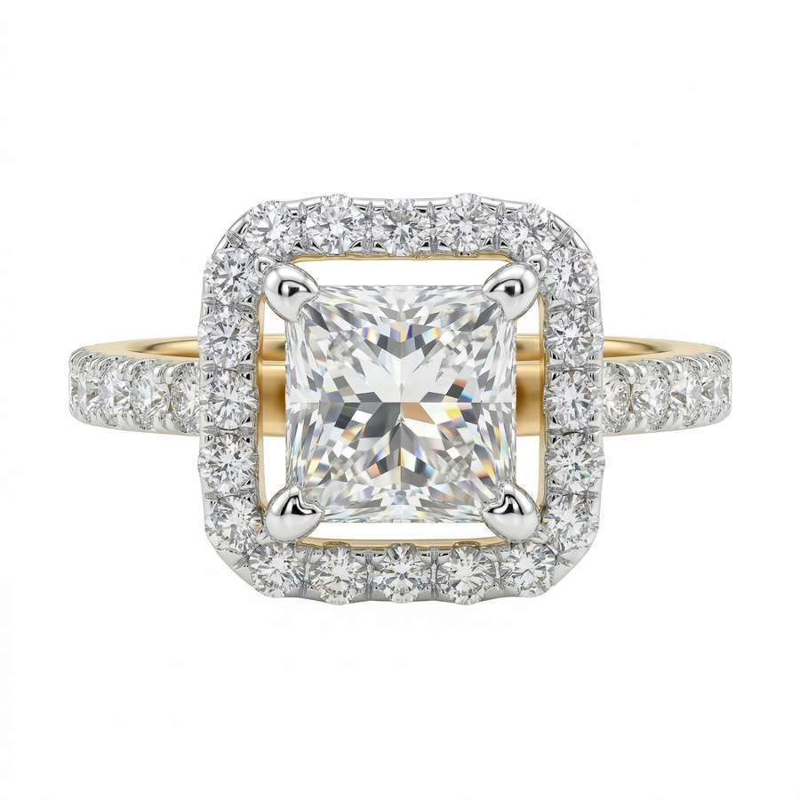 Princess Cut Moissanite Diamond Sterling Silver Engagement Ring