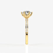 Portuguese Cut Tulip Six Prong Moissanite Diamond Pave Sterling Silver Ring