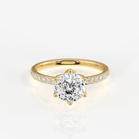 Portuguese Cut Tulip Six Prong Moissanite Diamond Pave Sterling Silver Ring