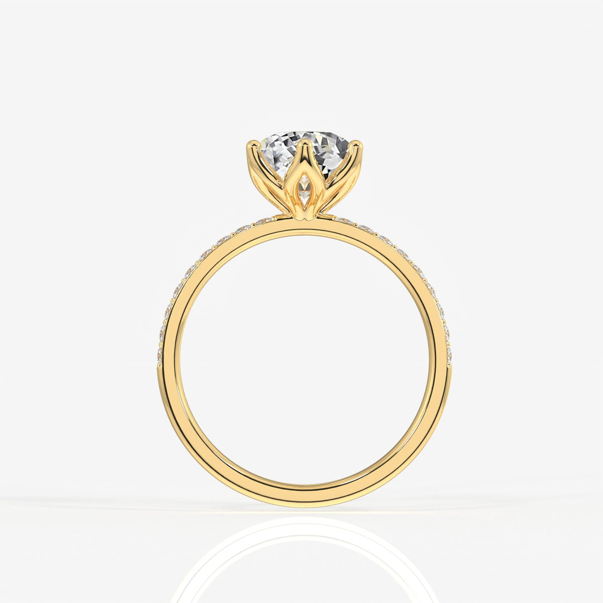 Portuguese Cut Tulip Six Prong Moissanite Diamond Pave Sterling Silver Ring