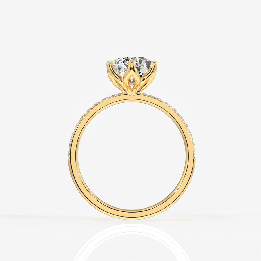 Portuguese Cut Tulip Six Prong Moissanite Diamond Pave Sterling Silver Ring