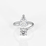Portuguese Cut Moissanite Diamond Toi -  Et - Moi Sterling Silver Ring