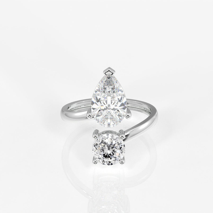 Portuguese Cut Moissanite Diamond Toi -  Et - Moi Sterling Silver Ring