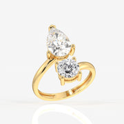 Portuguese Cut Moissanite Diamond Toi -  Et - Moi Sterling Silver Ring