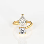 Portuguese Cut Moissanite Diamond Toi -  Et - Moi Sterling Silver Ring