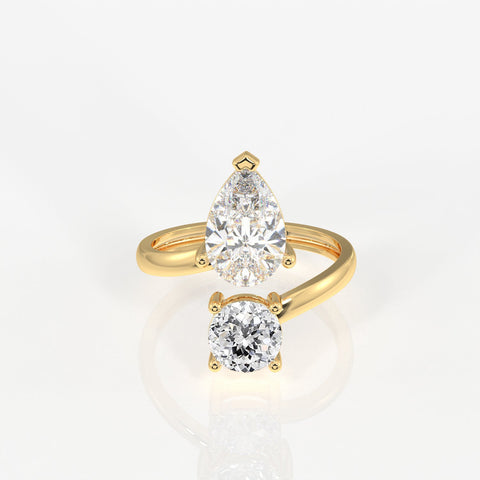 Portuguese Cut Moissanite Diamond Toi -  Et - Moi Sterling Silver Ring