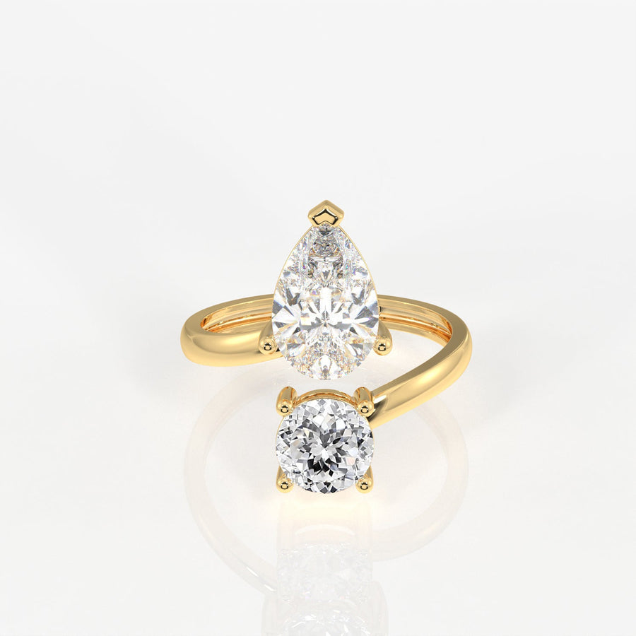 Portuguese Cut Moissanite Diamond Toi -  Et - Moi Sterling Silver Ring
