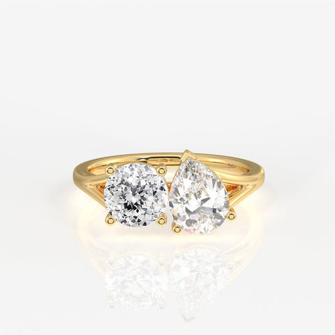 Portuguese Cut Moissanite Diamond Toi - Et - Moi Sterling Silver Ring