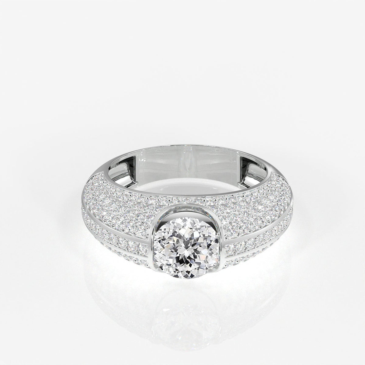 Portuguese Cut Moissanite Diamond, Luxe Accents Men's Sterling Silver Ring