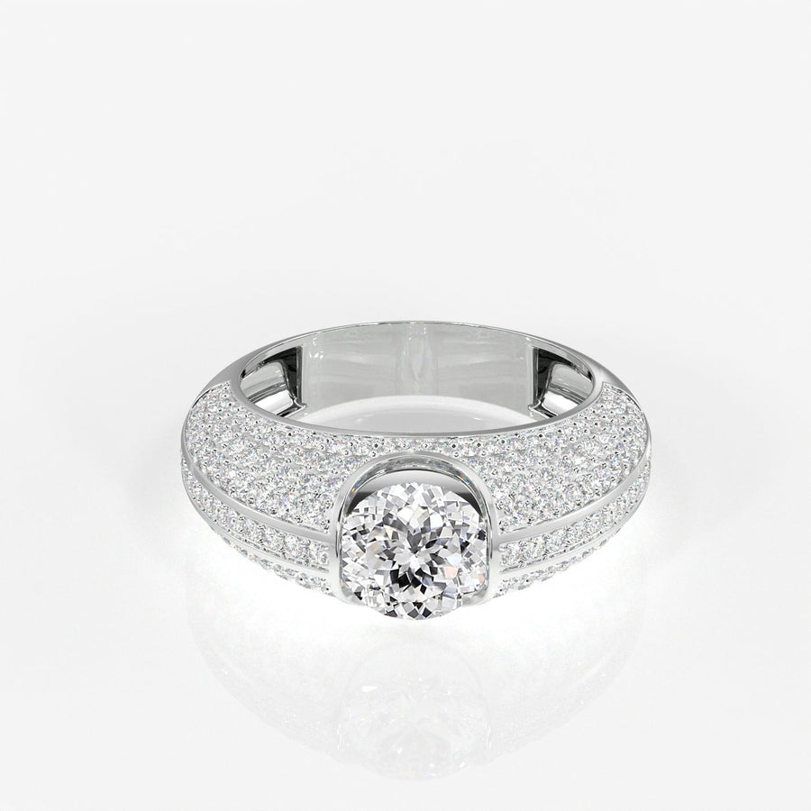 Portuguese Cut Moissanite Diamond, Luxe Accents Men's Sterling Silver Ring