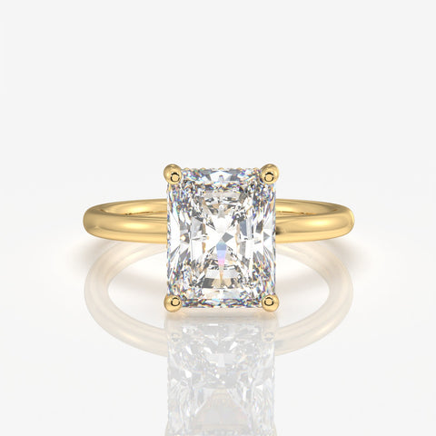Radiant Cut Moissanite Diamond Hidden Halo Sterling Silver Ring