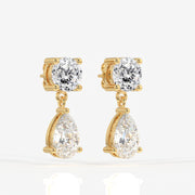 Portuguese Cut Moissanite Diamond Dangle Sterling Silver Earrings