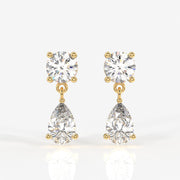 Round and Pear Cut Moissanite Diamond Dangle Sterling Silver Earrings