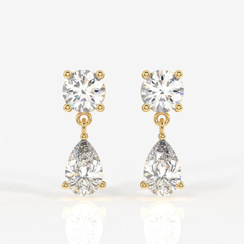 Round and Pear Cut Moissanite Diamond Dangle Sterling Silver Earrings