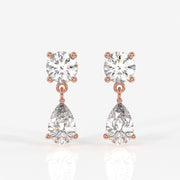 Round and Pear Cut Moissanite Diamond Dangle Sterling Silver Earrings