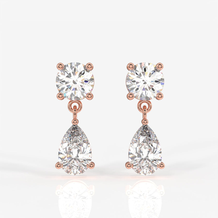 Round and Pear Cut Moissanite Diamond Dangle Sterling Silver Earrings