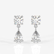 Round and Pear Cut Moissanite Diamond Dangle Sterling Silver Earrings