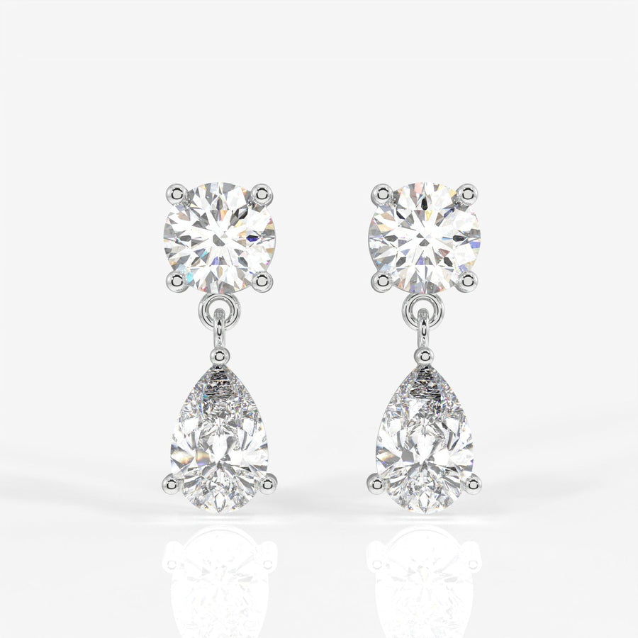 Round and Pear Cut Moissanite Diamond Dangle Sterling Silver Earrings