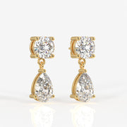 Round and Pear Cut Moissanite Diamond Dangle Sterling Silver Earrings