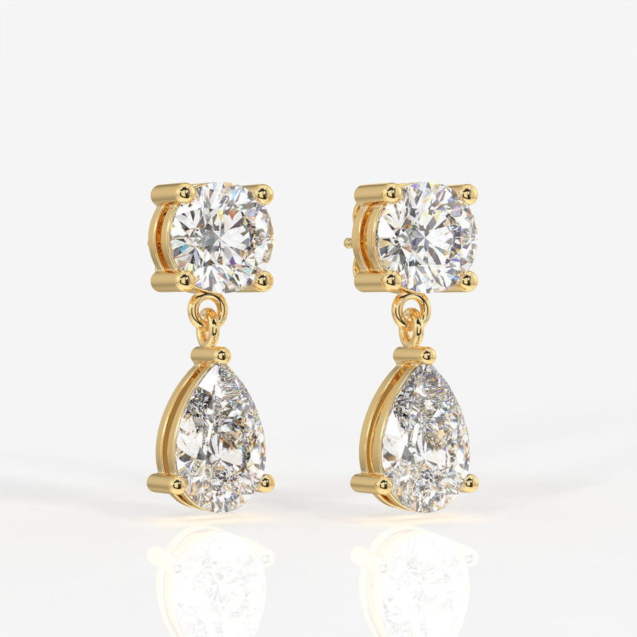 Round and Pear Cut Moissanite Diamond Dangle Sterling Silver Earrings