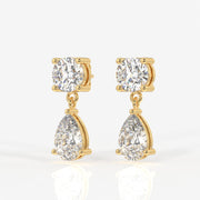 Round and Pear Cut Moissanite Diamond Dangle Sterling Silver Earrings