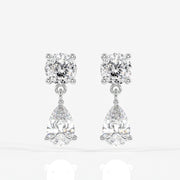 Portuguese Cut Moissanite Diamond Dangle Sterling Silver Earrings