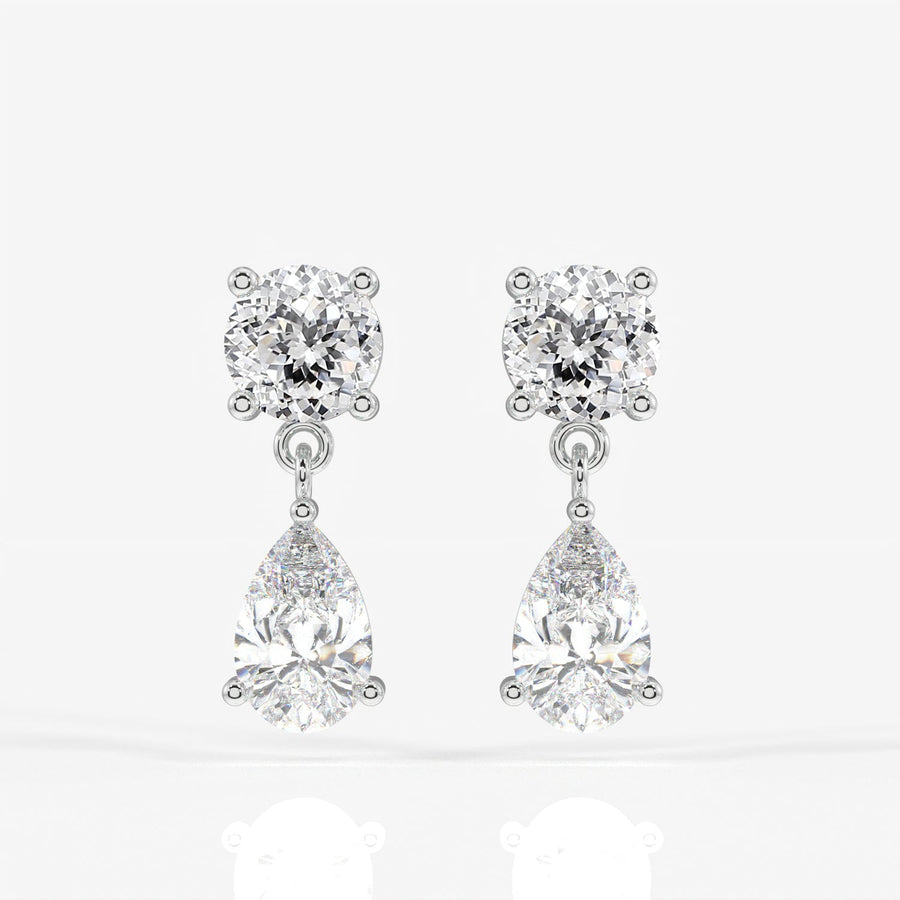 Portuguese Cut Moissanite Diamond Dangle Sterling Silver Earrings