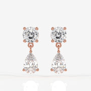 Portuguese Cut Moissanite Diamond Dangle Sterling Silver Earrings
