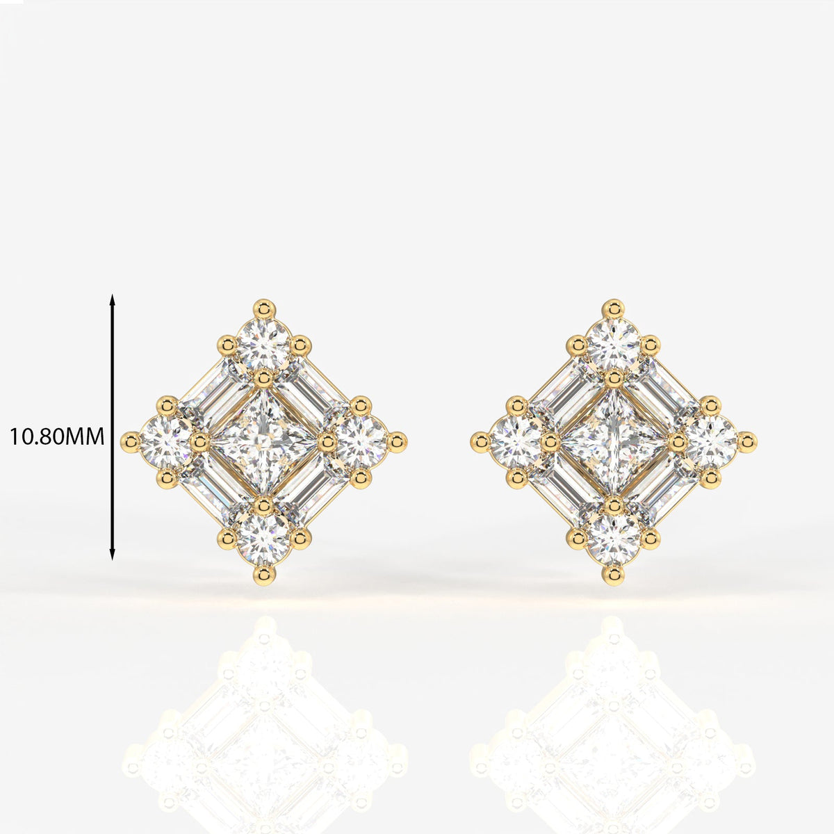 Round and Baguette Cut Moissanite Diamond Stud Sterling Silver Earrings
