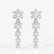 Round Cut Moissanite Diamond Dangle Sterling Silver Earrings