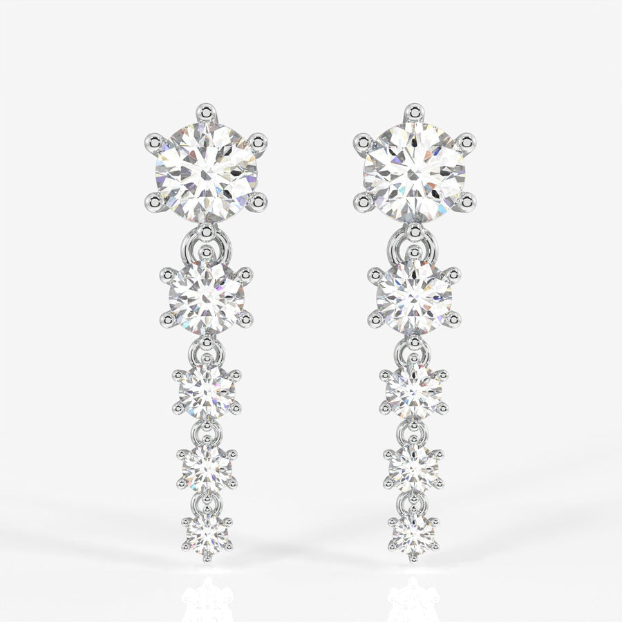Round Cut Moissanite Diamond Dangle Sterling Silver Earrings