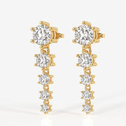 Round Cut Moissanite Diamond Dangle Sterling Silver Earrings