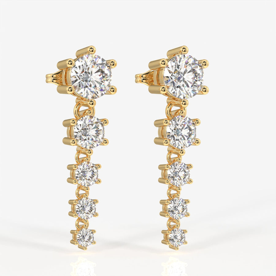 Round Cut Moissanite Diamond Dangle Sterling Silver Earrings
