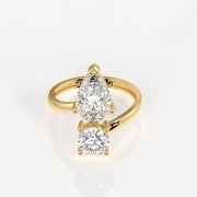 Round and Pear Cut Moissanite Diamond Toi - Et - Moi Sterling Silver Ring