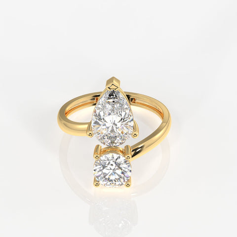 Round and Pear Cut Moissanite Diamond Toi - Et - Moi Sterling Silver Ring