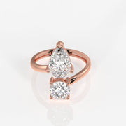 Round and Pear Cut Moissanite Diamond Toi - Et - Moi Sterling Silver Ring