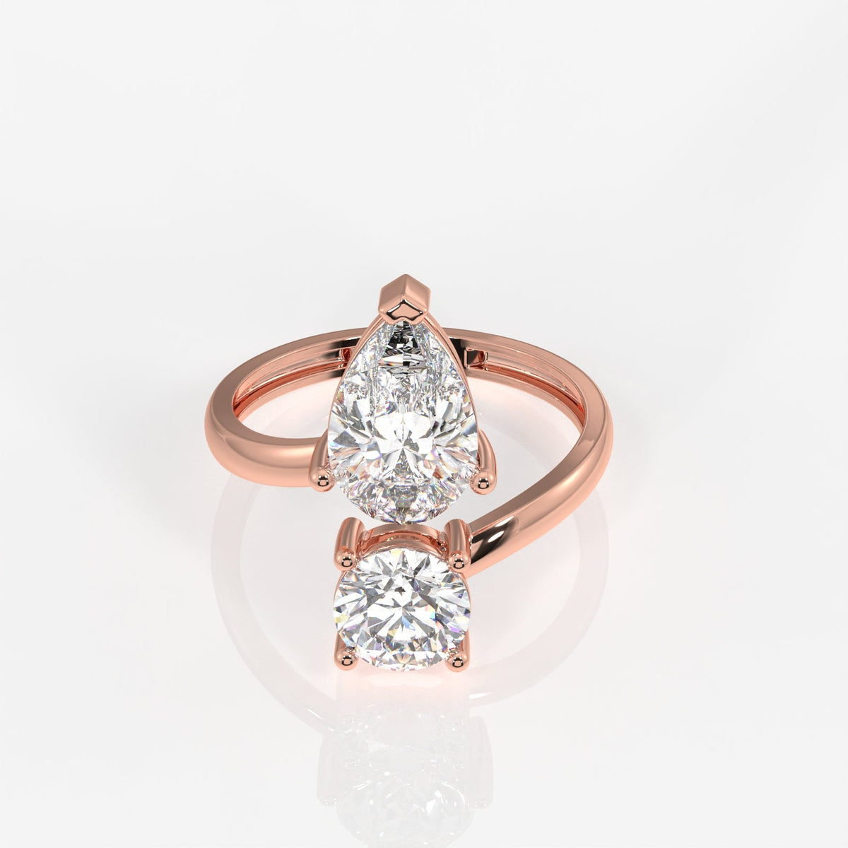 Round and Pear Cut Moissanite Diamond Toi - Et - Moi Sterling Silver Ring