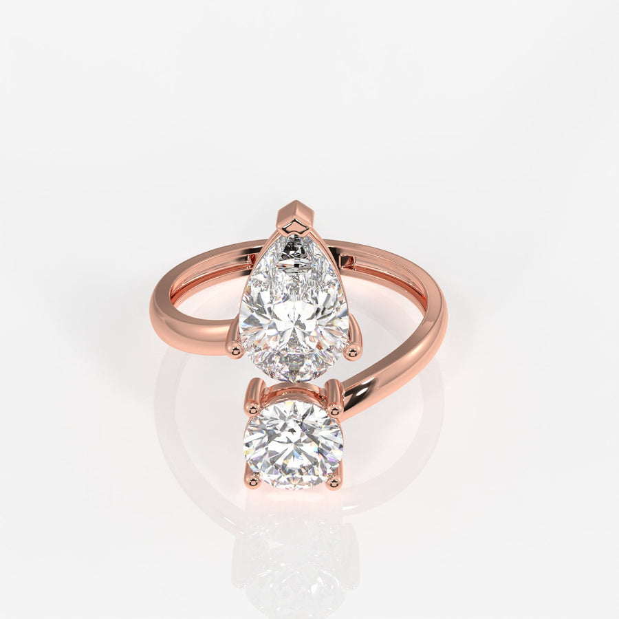 Round and Pear Cut Moissanite Diamond Toi - Et - Moi Sterling Silver Ring