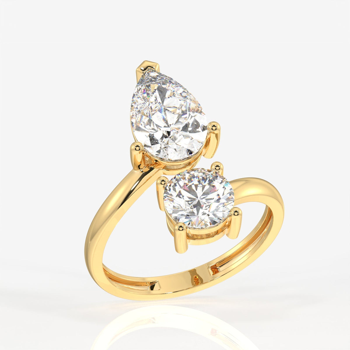 Round and Pear Cut Moissanite Diamond Toi - Et - Moi Sterling Silver Ring
