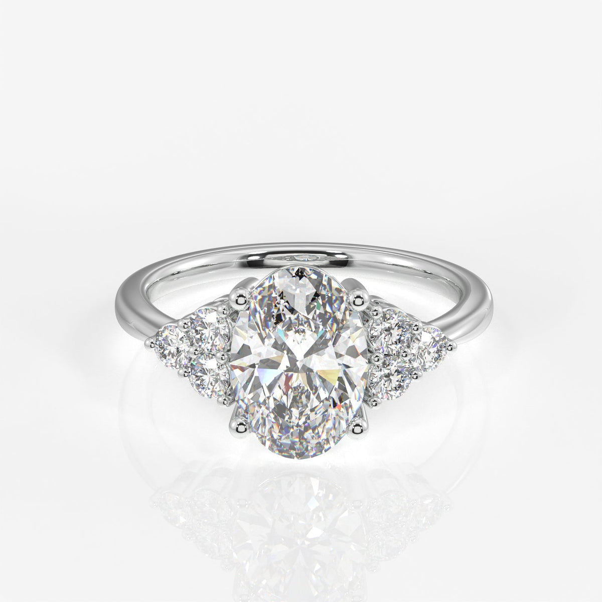 Oval Cut Moissanite Diamond Engagement Sterling Silver Ring