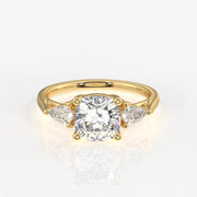 Cushion and Pear Cut Moissanite Diamond Trilogy Sterling Silver Ring
