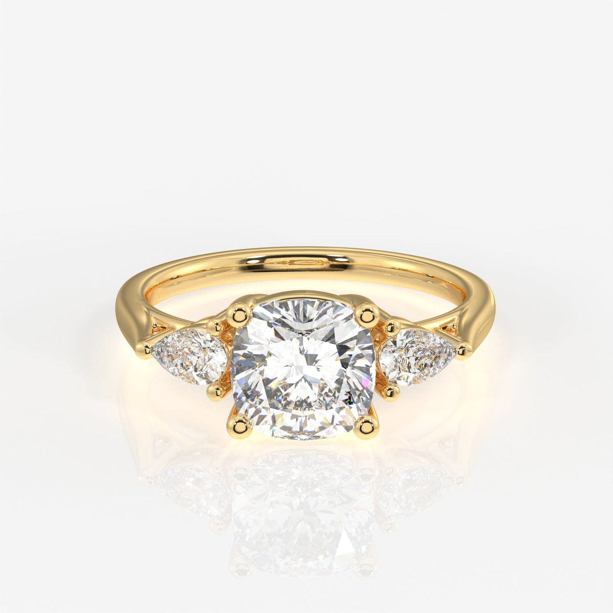 Cushion and Pear Cut Moissanite Diamond Trilogy Sterling Silver Ring