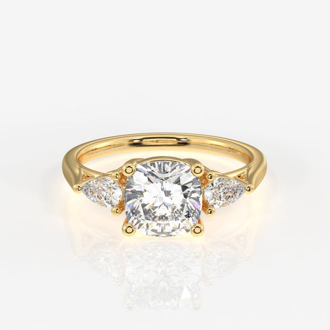 Cushion and Pear Cut Moissanite Diamond Trilogy Sterling Silver Ring