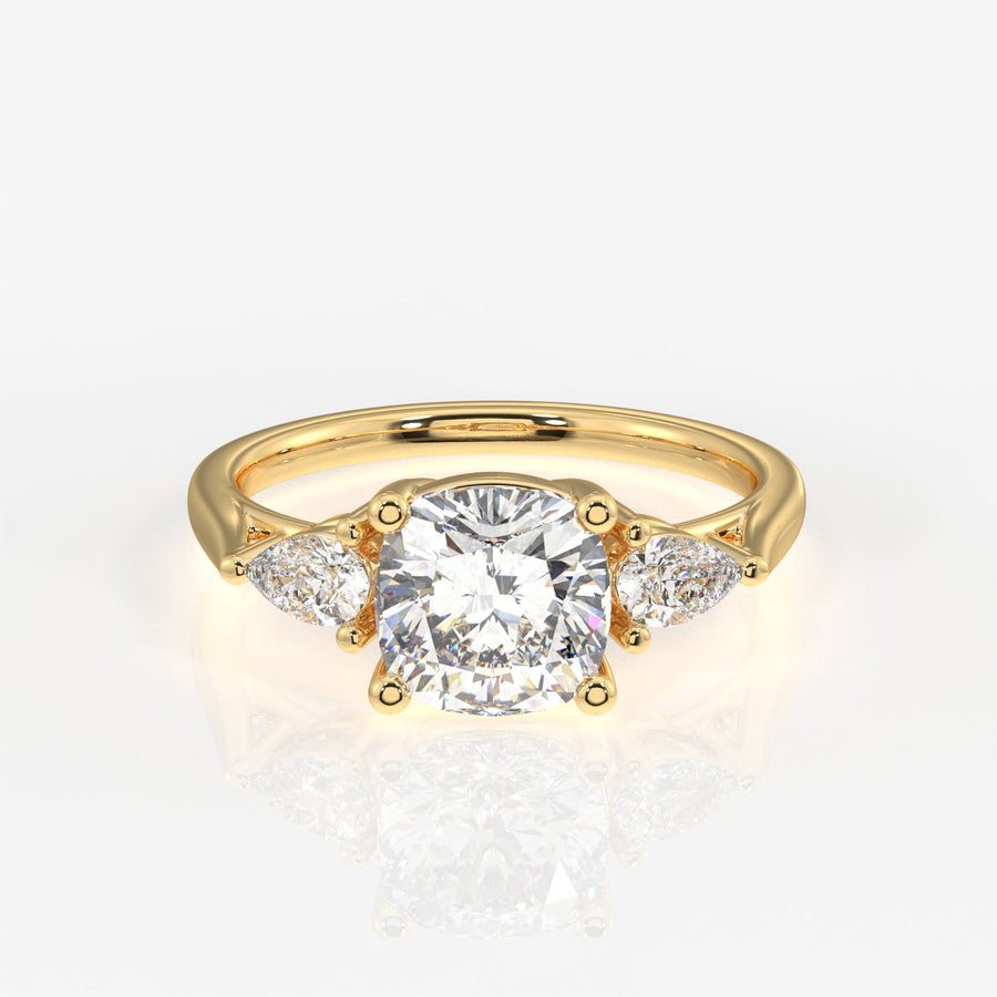 Cushion and Pear Cut Moissanite Diamond Trilogy Sterling Silver Ring